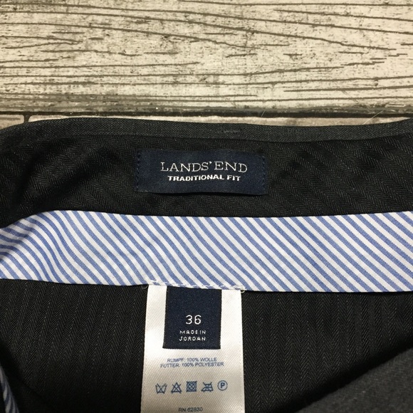 Lands End Traditional Fit Wool Dress Pants Men’s 36x30 Gray Pleated Cuffed - Picture 9 of 11